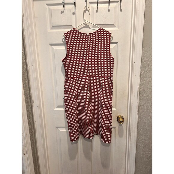 Lands' End Red White Blue Geo Print Sleeveless Scuba Sheath Dress 14 Pockets - Picture 6 of 8